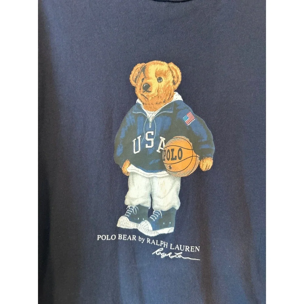 Polo Ralph Lauren Navy Blue Polo Bear‎ USA Basketball Long Sleeve T-Shirt SZ M